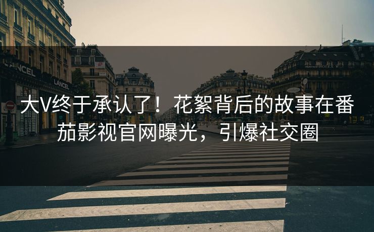 大V终于承认了！花絮背后的故事在番茄影视官网曝光，引爆社交圈