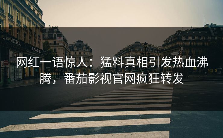 网红一语惊人：猛料真相引发热血沸腾，番茄影视官网疯狂转发