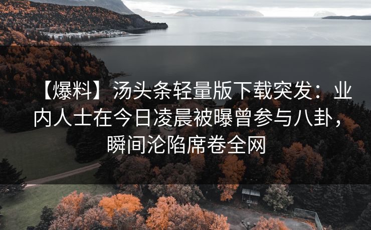 【爆料】汤头条轻量版下载突发：业内人士在今日凌晨被曝曾参与八卦，瞬间沦陷席卷全网